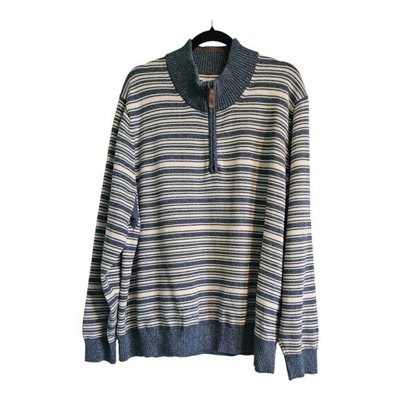 Men's DULUTH TRADING 1/4 Zip Mockneck Sweater Blue Mari Stripe XL - Picture 1 of 7